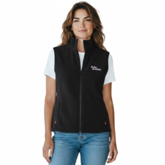 Harley-Davidson Women’s Vest Size M Black Fleece Full Zip Biker Motorcycle Logo - Picture 1 of 13